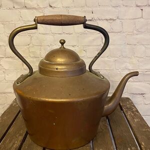Vintage Copper Tea Kettle with Wooden Handle